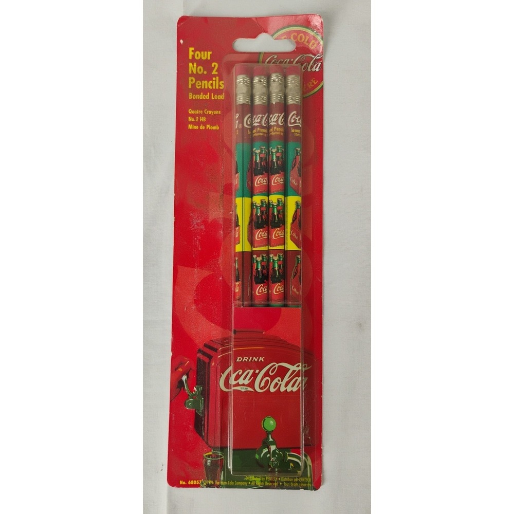 New Vintage Set Of 4 Coca Cola Brand Pentech 1995 No. 2 Pencils Bottle Design